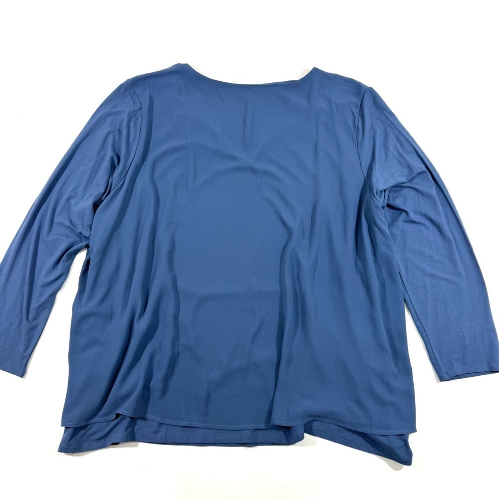 J Jill Wearever Collection Long Sleeve Jersey Chiffon Layered Top Blue - Picture 2 of 6
